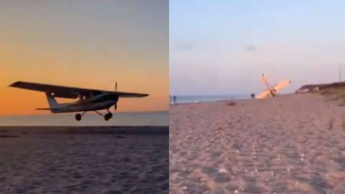 Airplane lands emergency on US seaside (VIDEO)